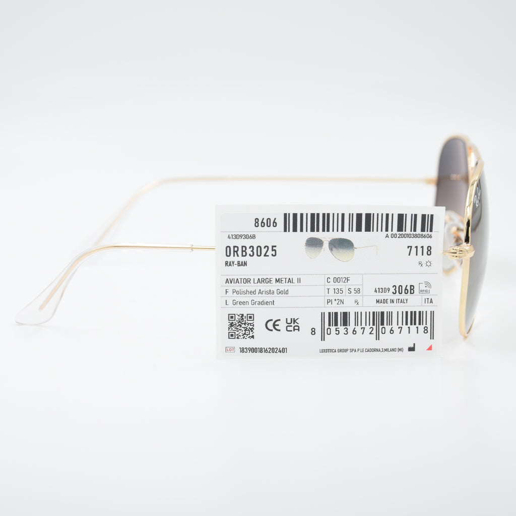 SOLAIRE :RAY-BAN RB3025 AVIATOR LARGE METAL C0012F