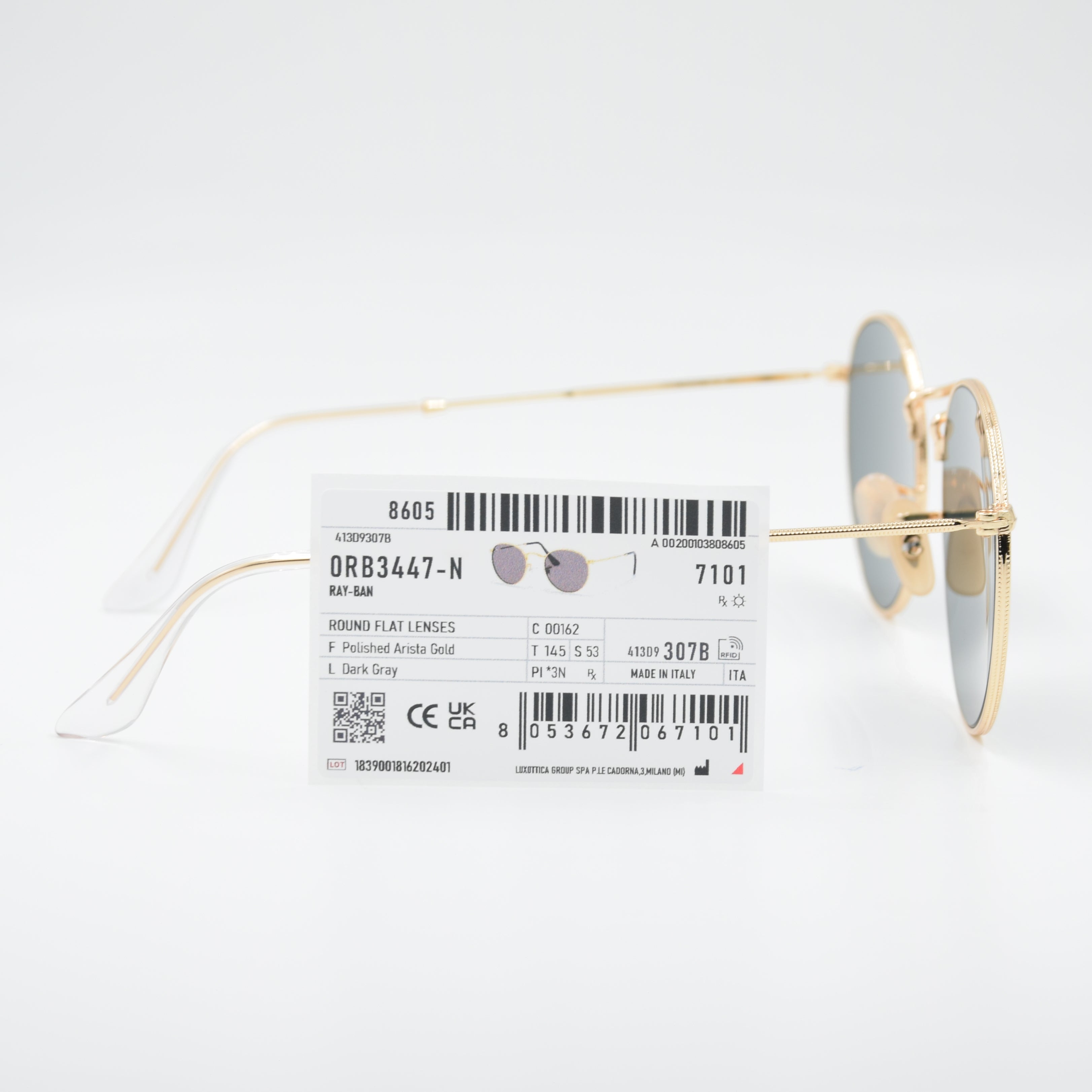SOLAIRE :RAY-BAN RB3447 ROUND METAL 001/62